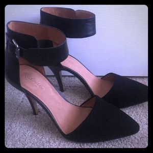 Madewell ankle wrap suede high-heels.